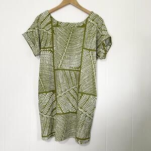 Manaola Kinolau Kupukupu Fern Floral Hawaiian Print T-shirt Dress Women's Medium